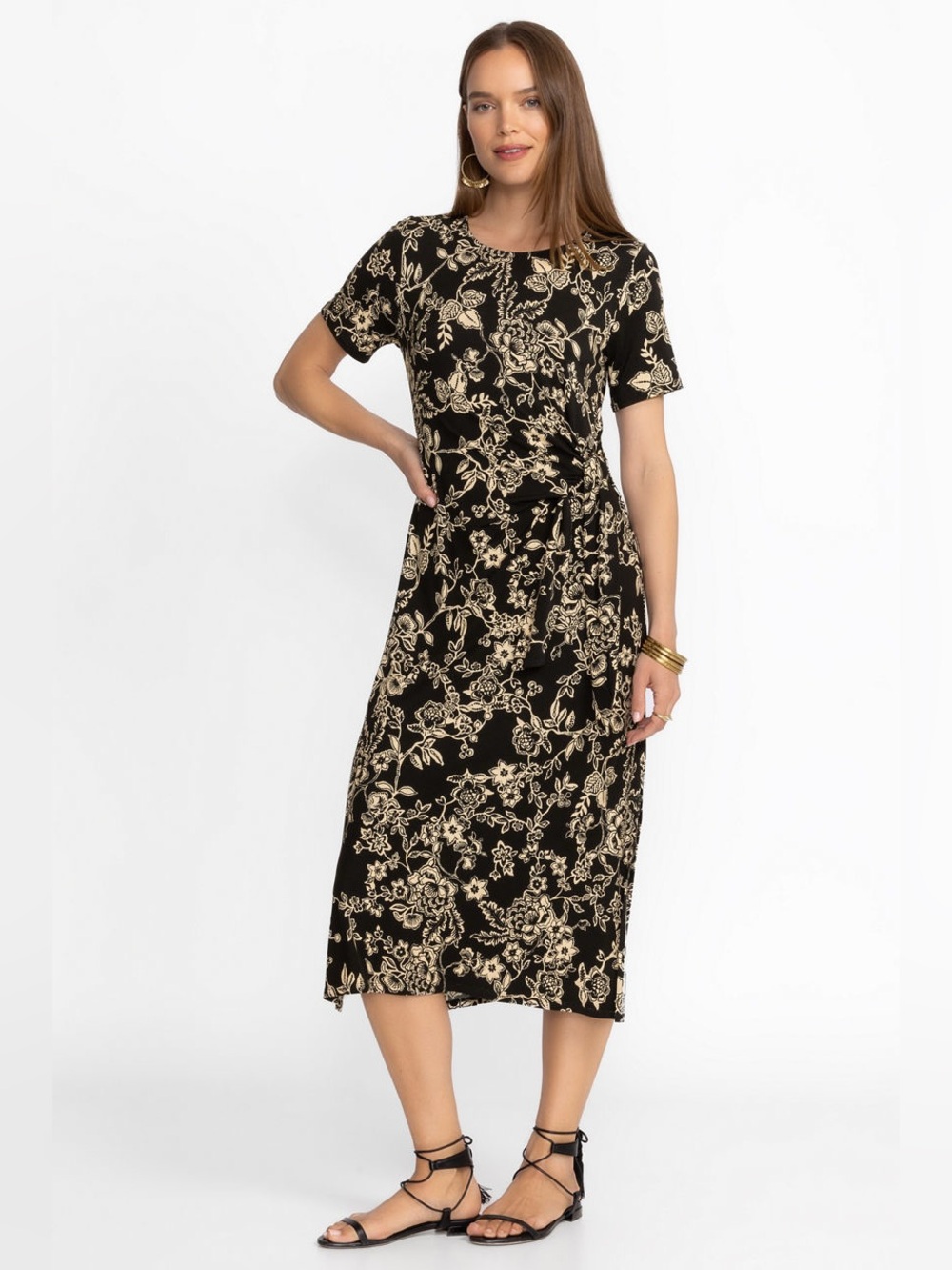 NWOT JOHNNY WAS Vassala black floral THE Janie FAVORITE SIDE TIE KNIT dress xxl